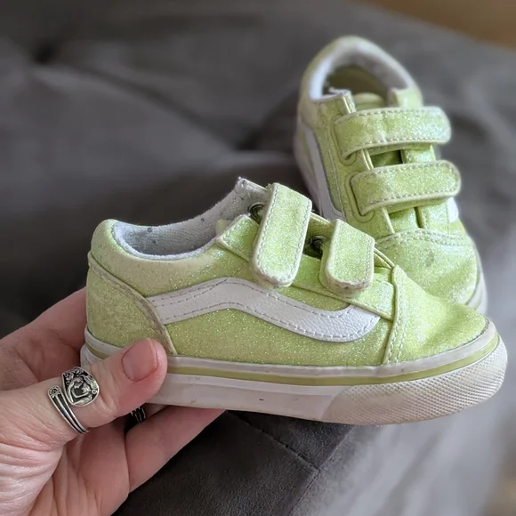 Toddler Sparkly Green Vans Velcro Sneakers - Picture 3 of 5